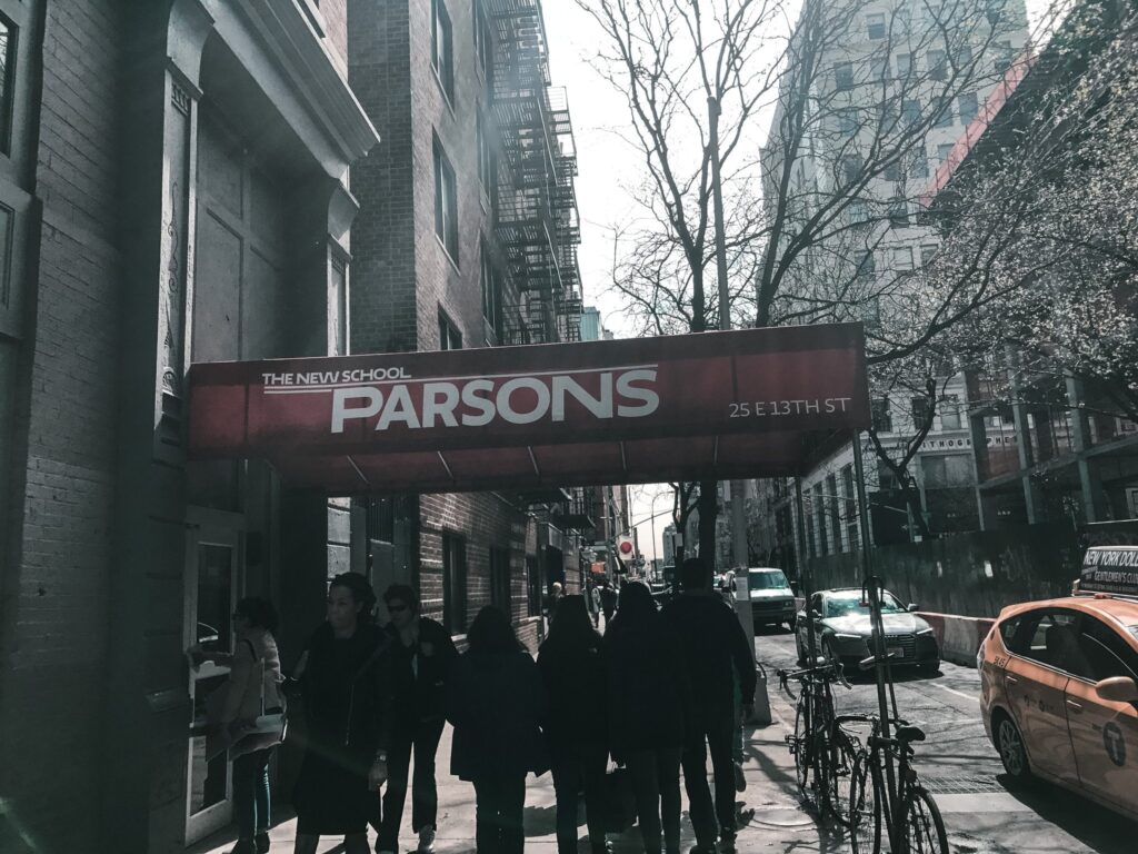 Street scene under the Parsons awning in New York